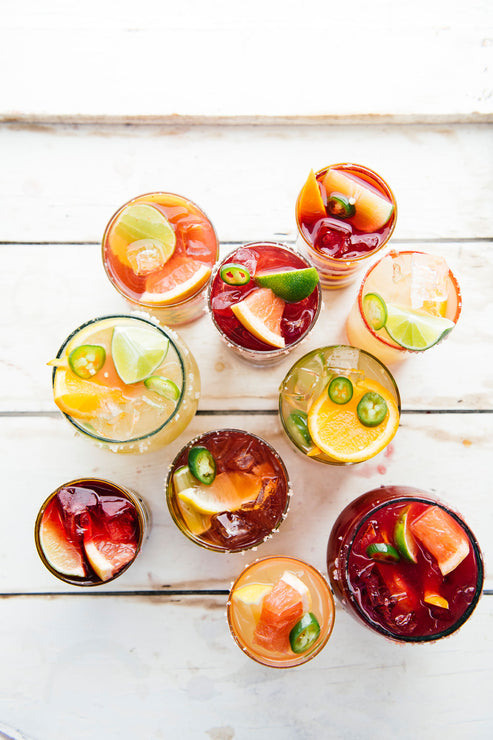 Load image into Gallery viewer, Cocktails made with Cherry Margarita Mix, Margarita Mix and Paloma Mix with fresh citrus
