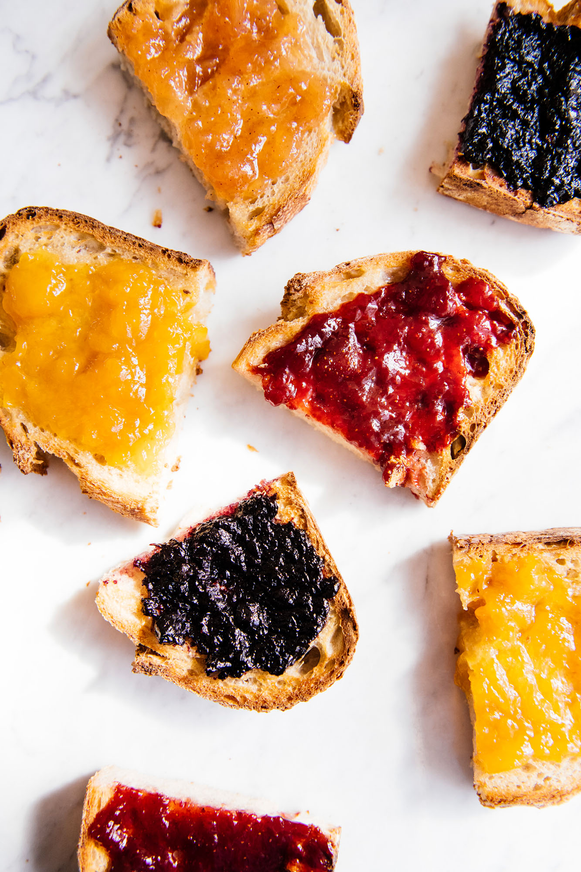 Slices of toast topped with preserves