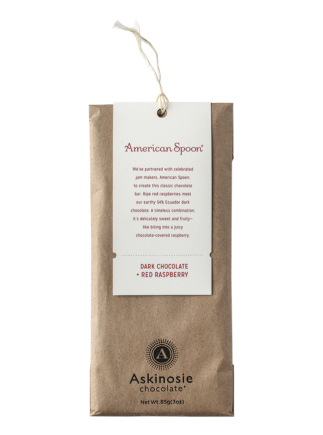 A Dark Chocolate and Raspberry Askinosie Chocolate Bar