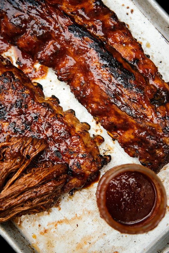 A rack of ribs made with American Spoon Grilling Sauce