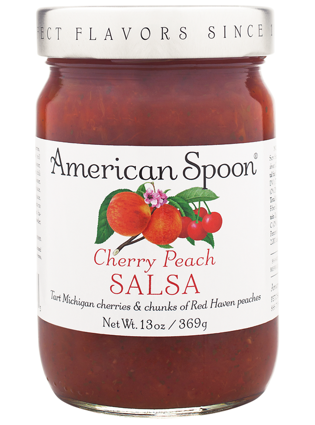 A jar of Cherry Peach Salsa