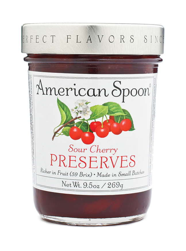 A jar of Sour Cherry Preserves
