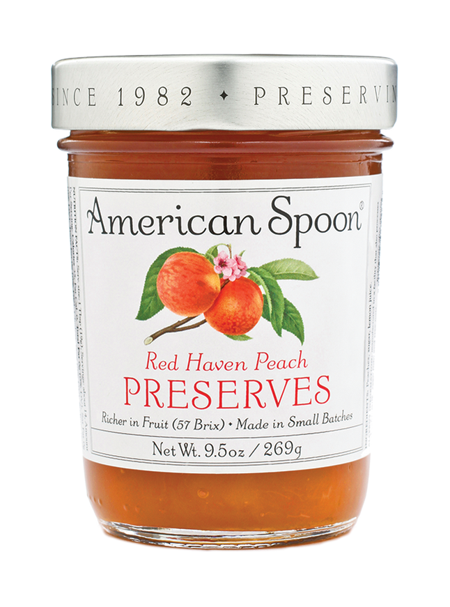 A jar of Red Haven Peach Preserves
