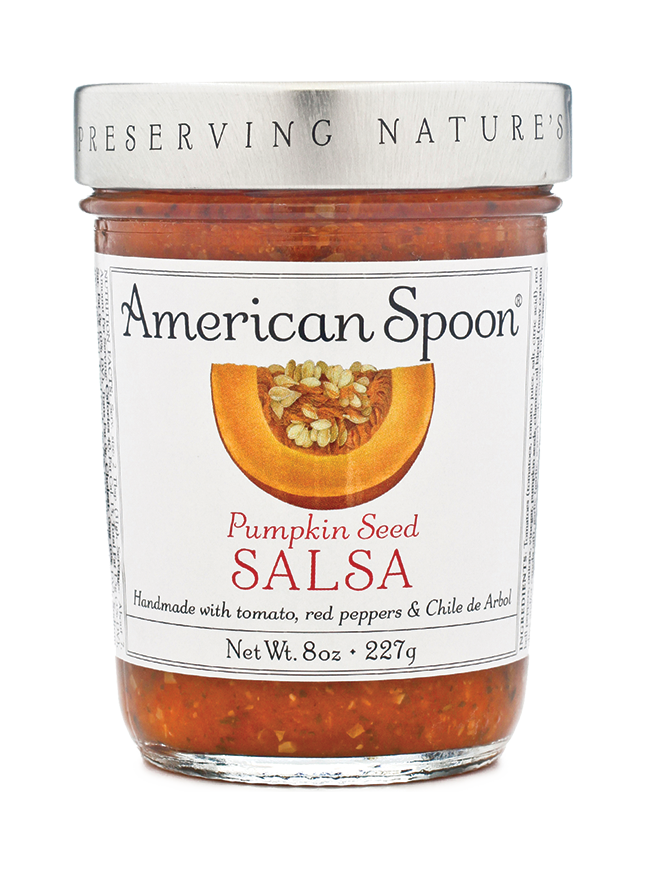 A jar of Pumpkin Seed Salsa